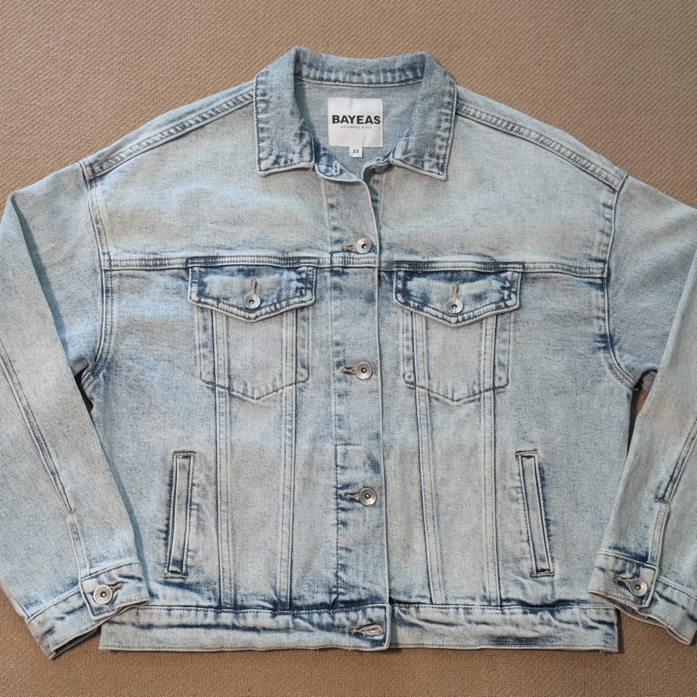 Bayeas Light Wash Blue Denim Jean Jacket - Picture 14 of 15